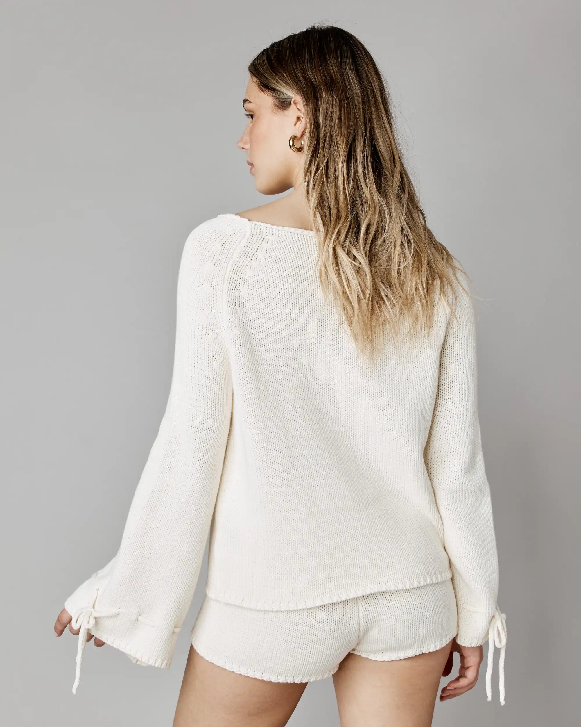 Crocheted top with flared sleeves - Sea Foam