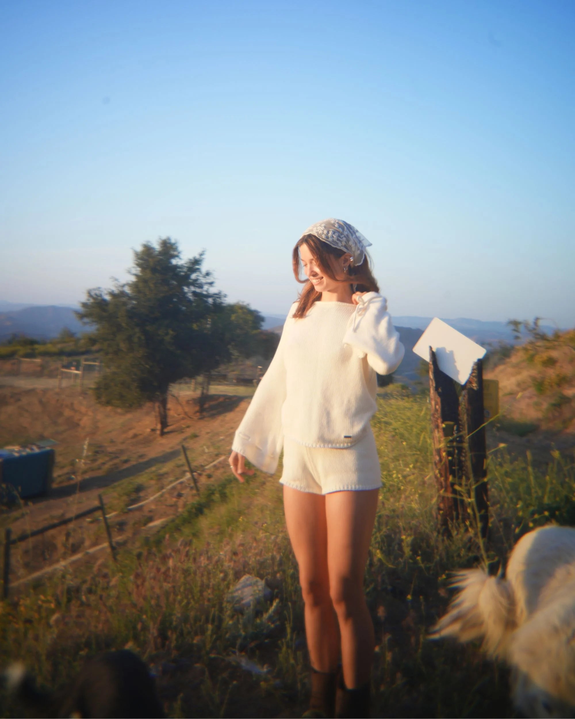 Crocheted top with flared sleeves - Sea Foam