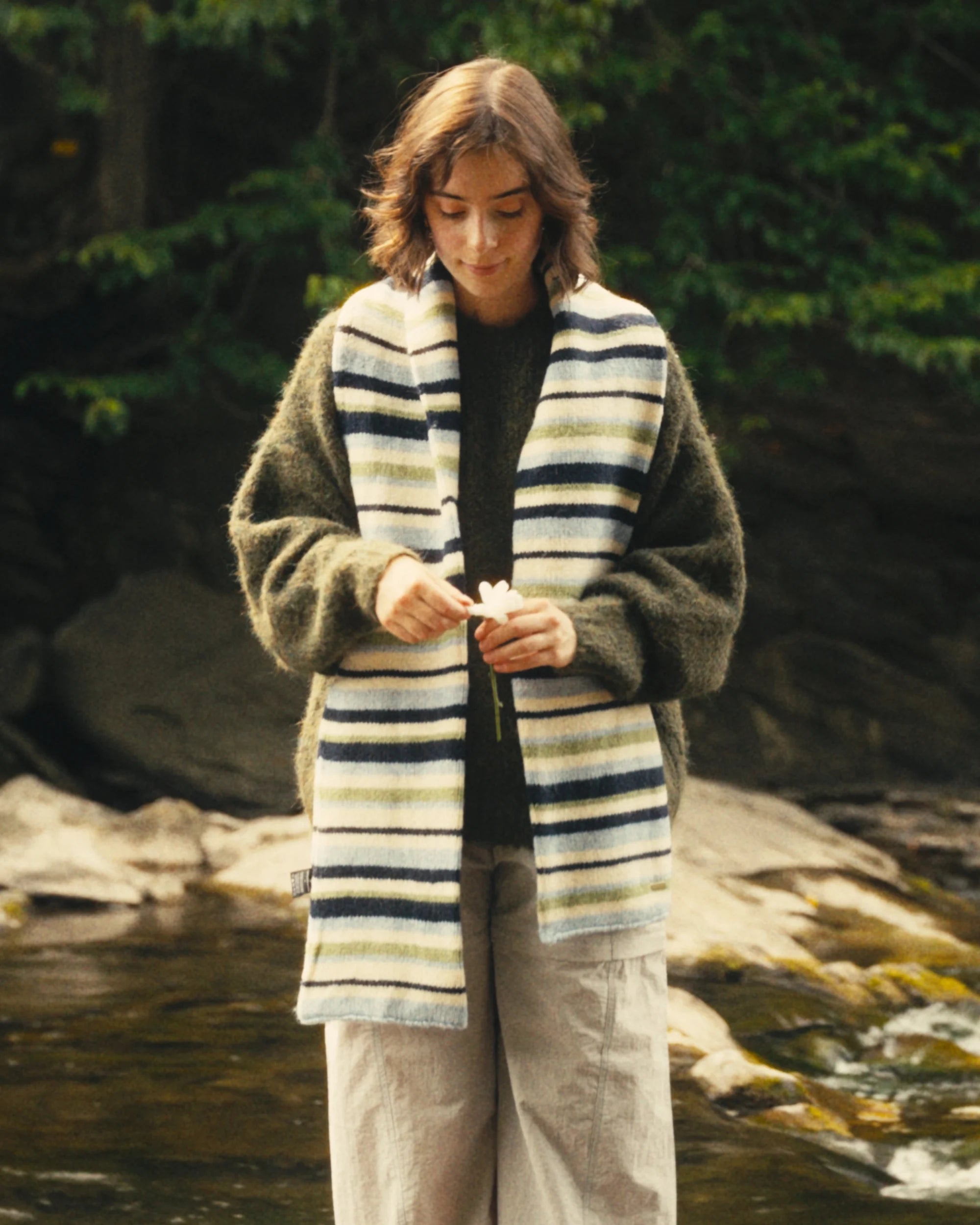 Oversized striped scarf - Mallard