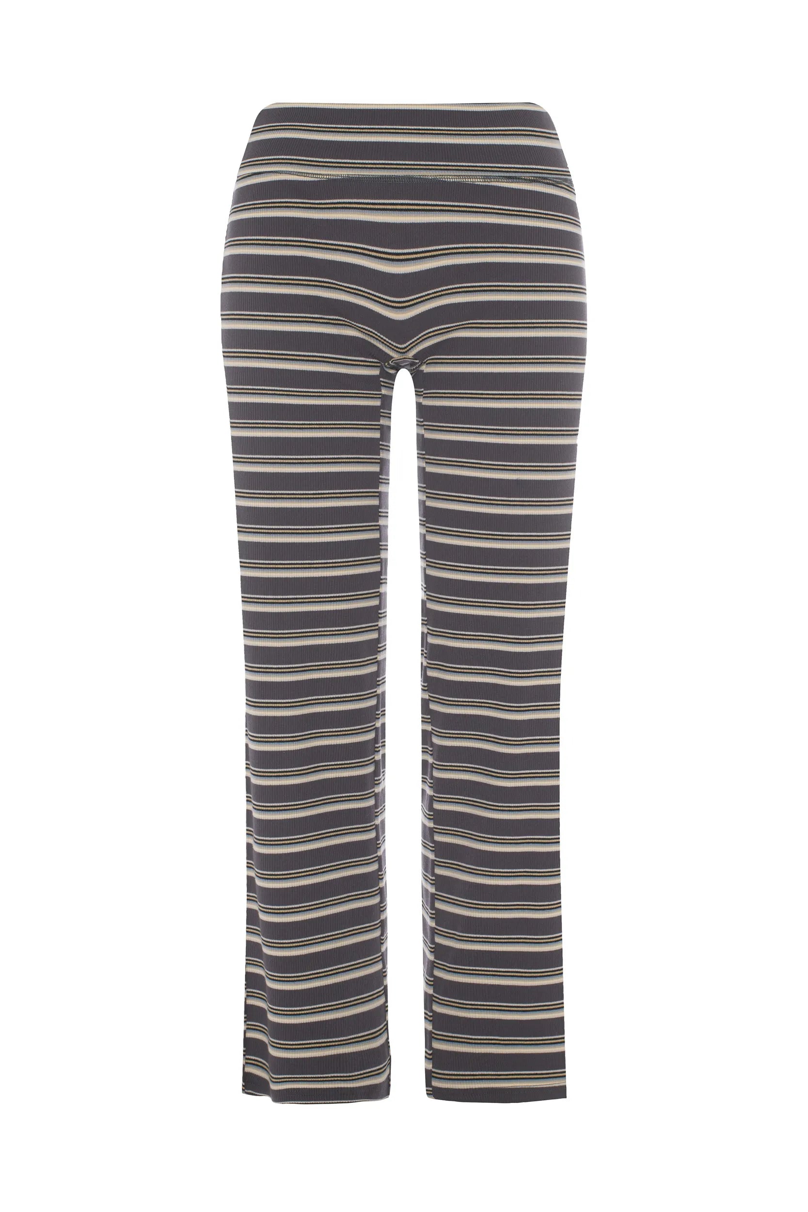 Ribbed striped pants with foldover waist - White birch