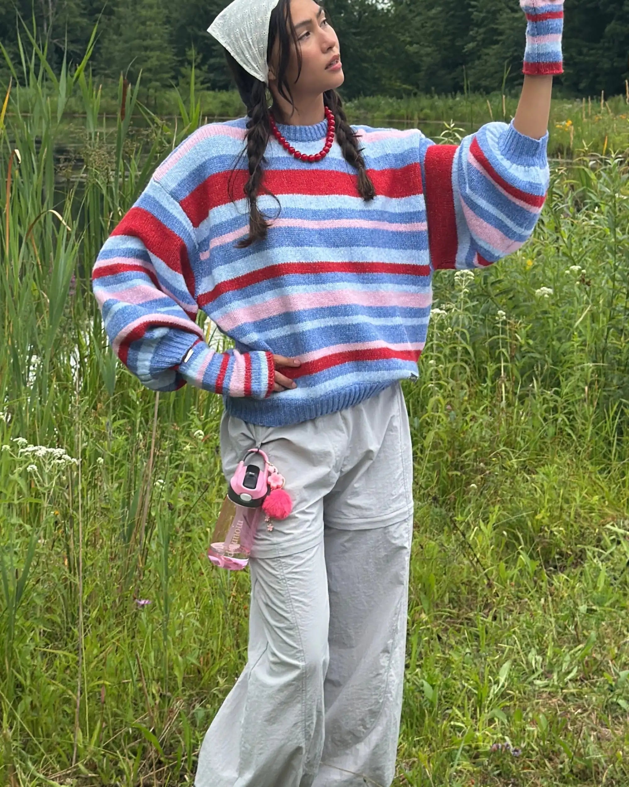 Oversized striped sweater - Cardinal