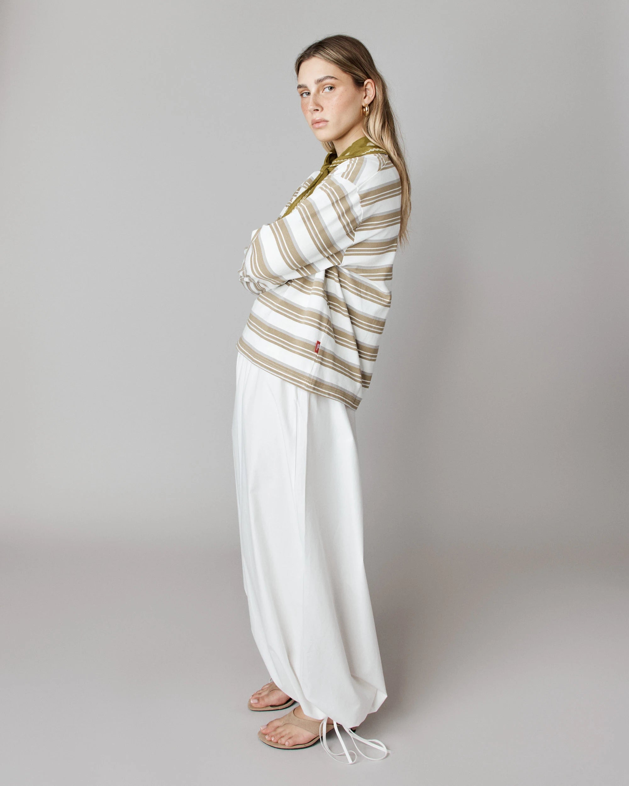 Chandail "vintage" à manches longues rayé - Sable chaud