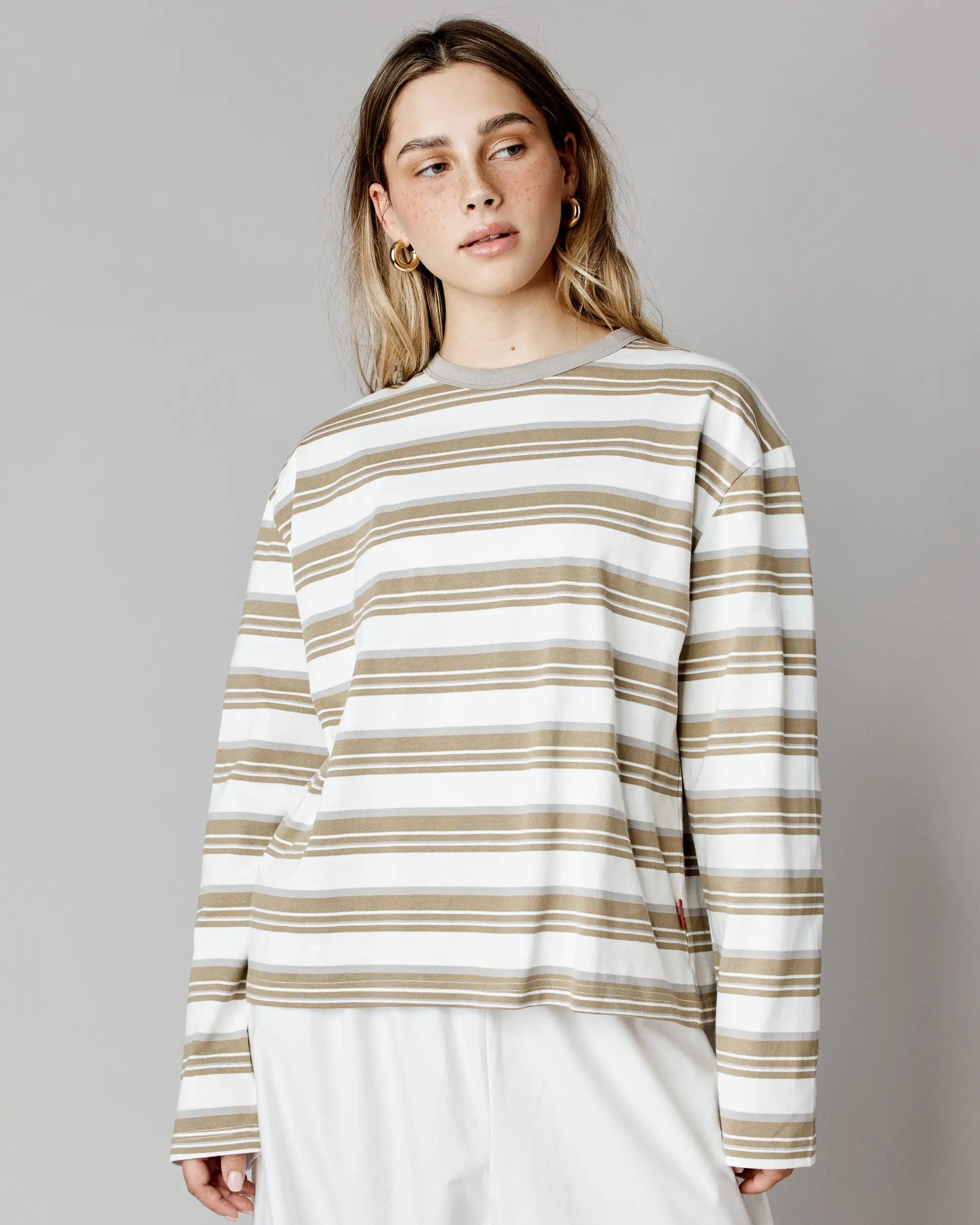 Chandail "vintage" à manches longues rayé - Sable chaud