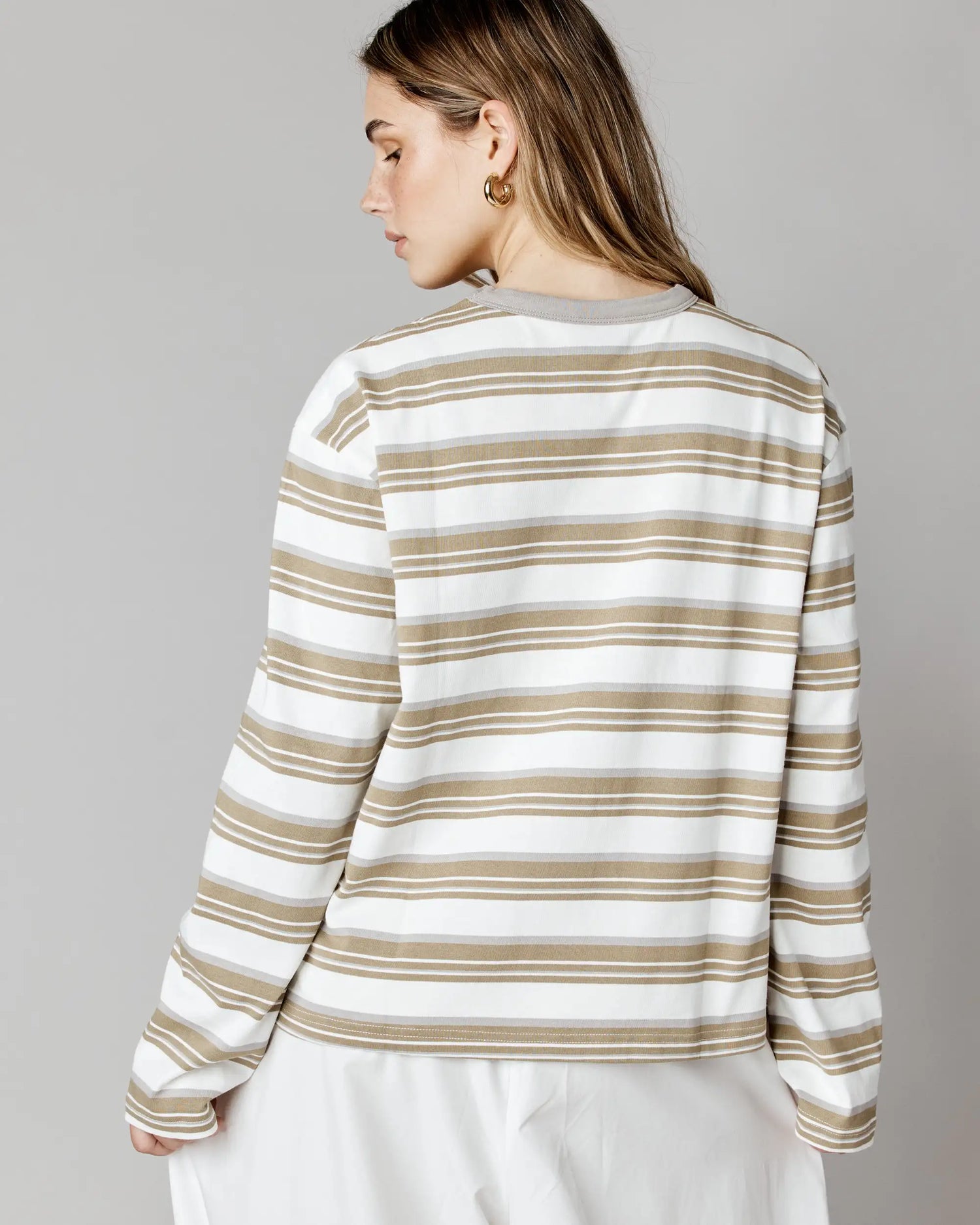 Chandail "vintage" à manches longues rayé - Sable chaud