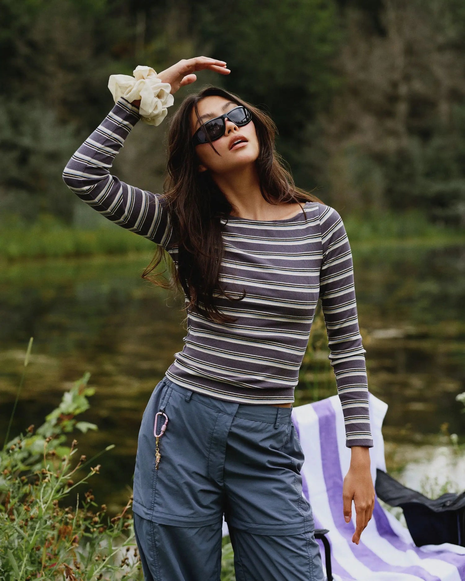 Striped ribbed long-sleeved top - White birch