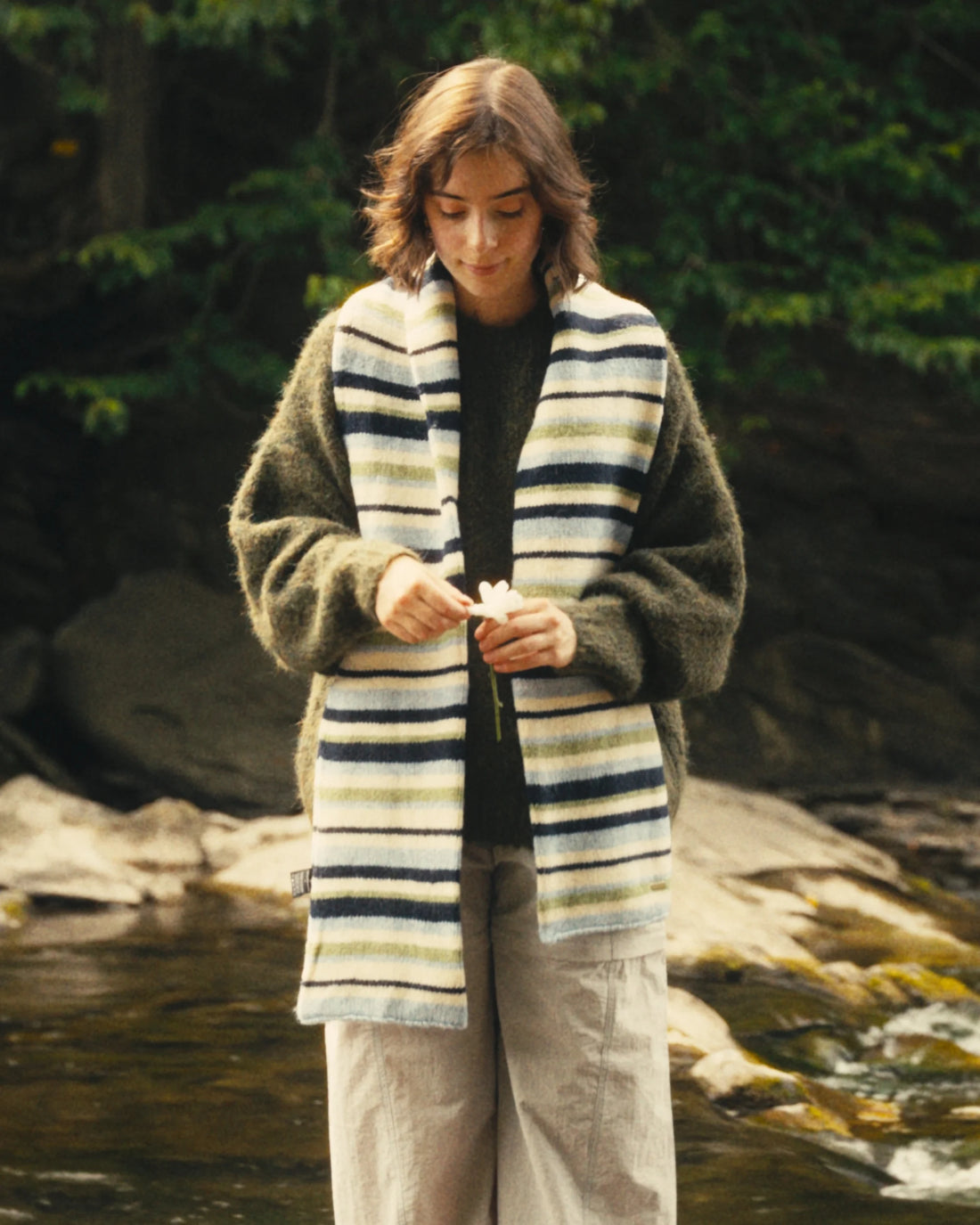 Oversized striped scarf - Mallard