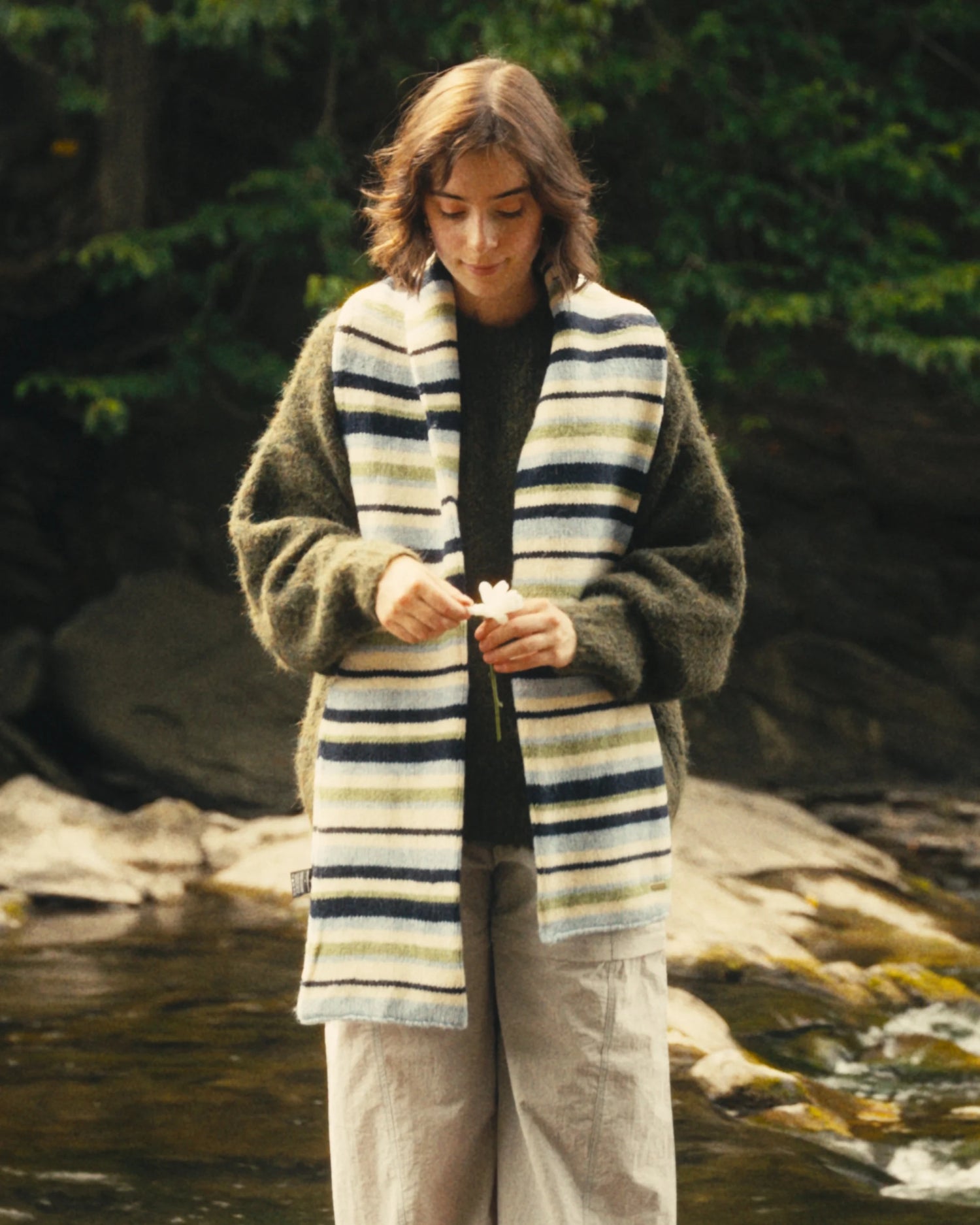Oversized striped scarf - Mallard