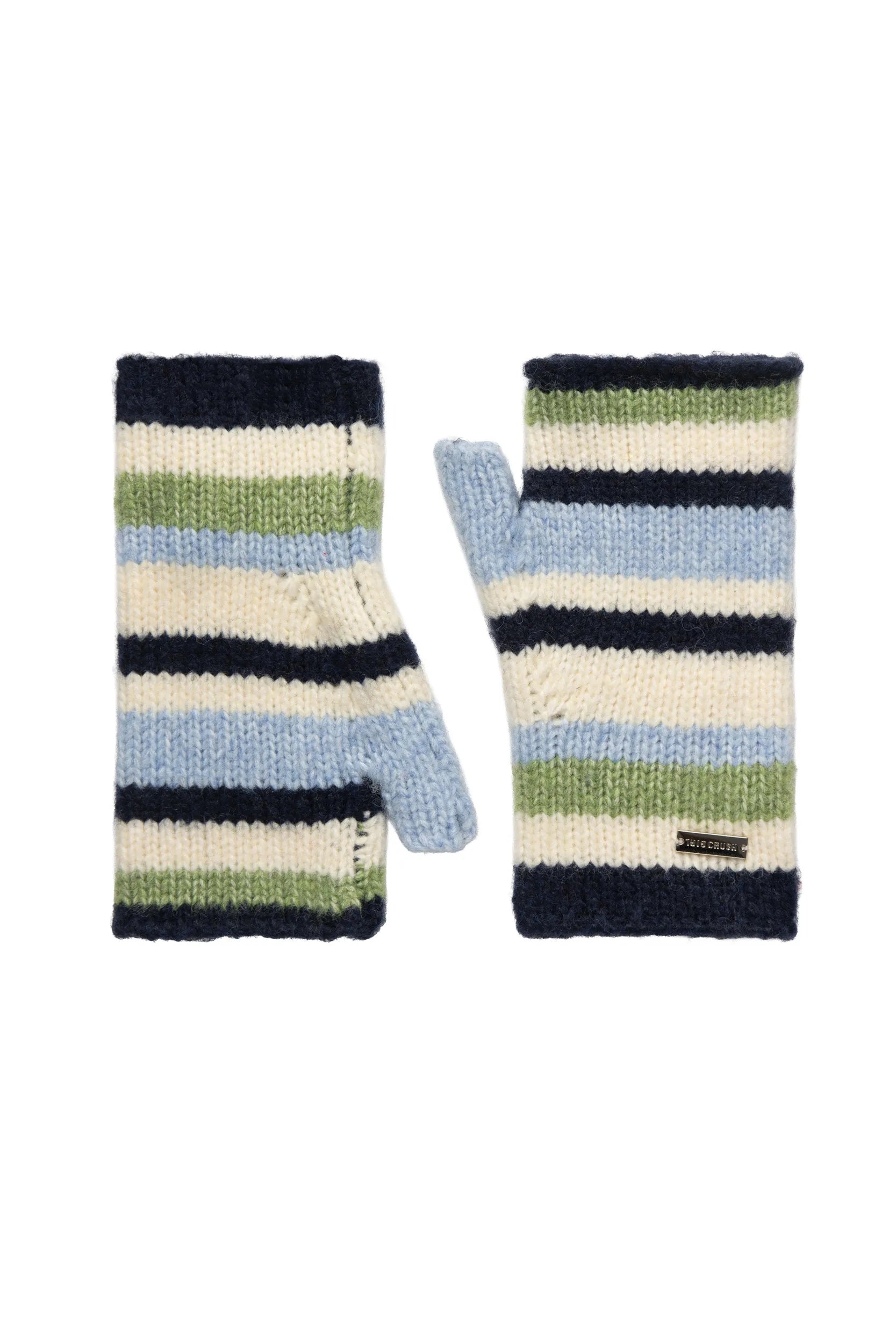 Striped fingerless mittens - Mallard