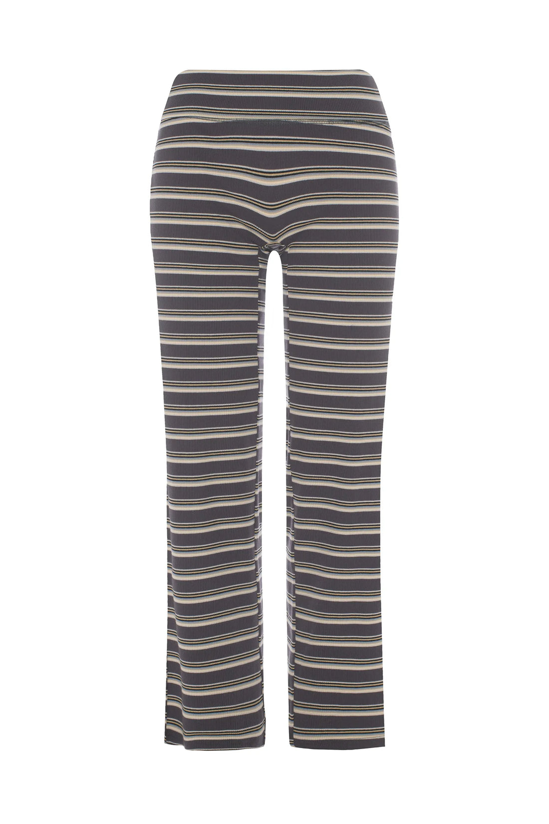 Ribbed striped pants with foldover waist - White birch