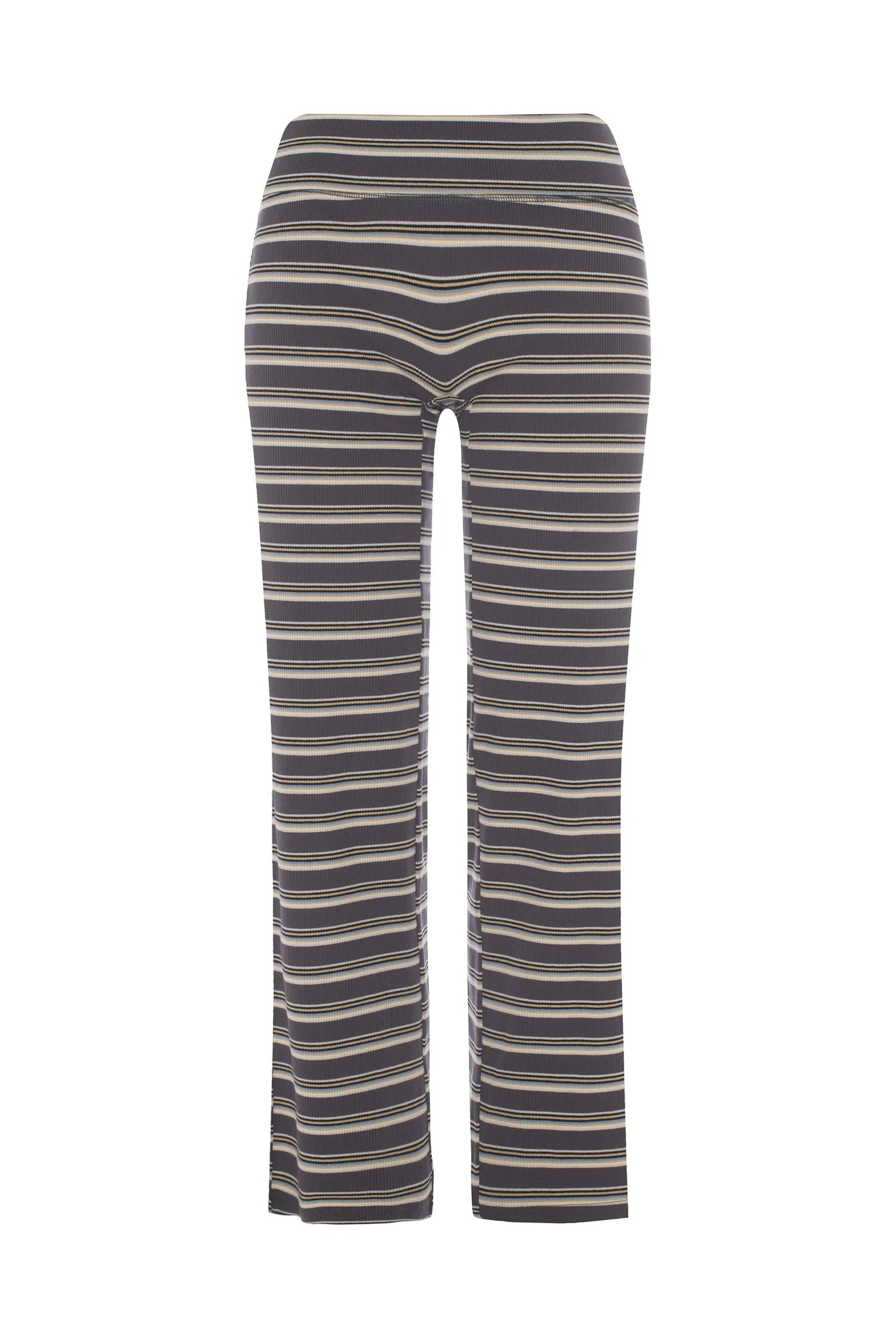 Ribbed striped pants with foldover waist - White birch