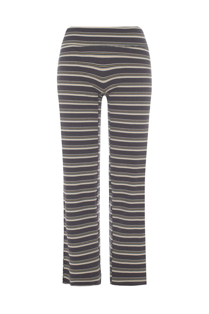 Ribbed striped pants with foldover waist - White birch