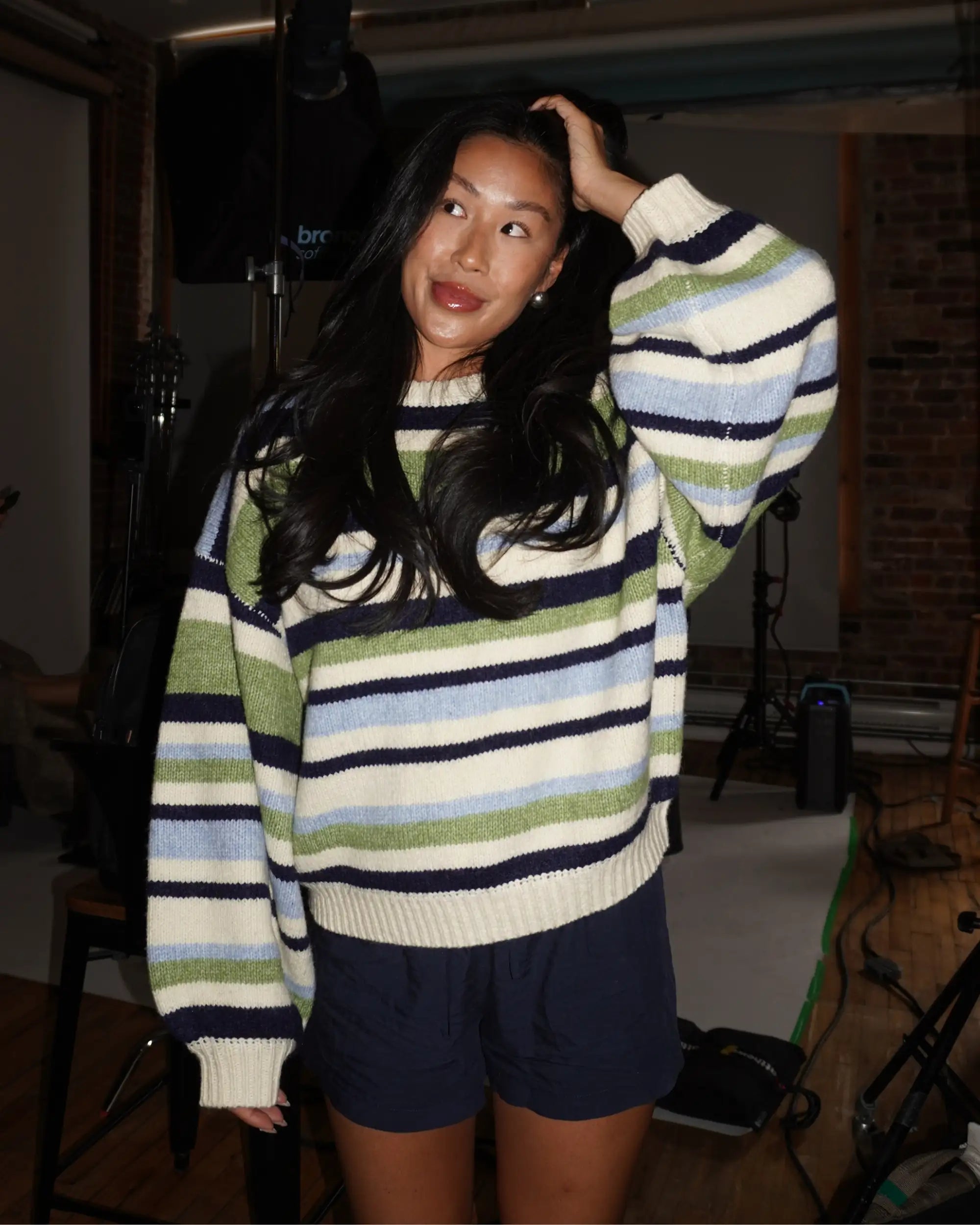 Oversized striped sweater - Mallard 