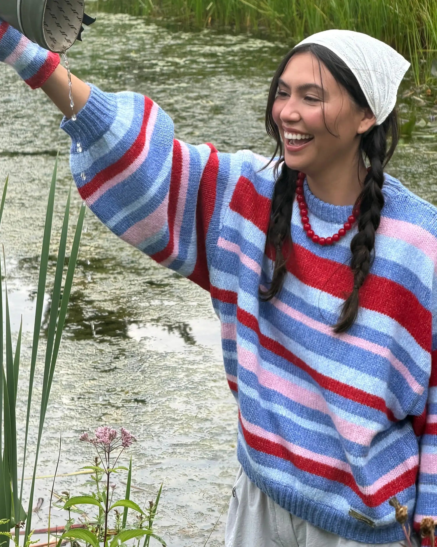 Oversized striped sweater - Cardinal