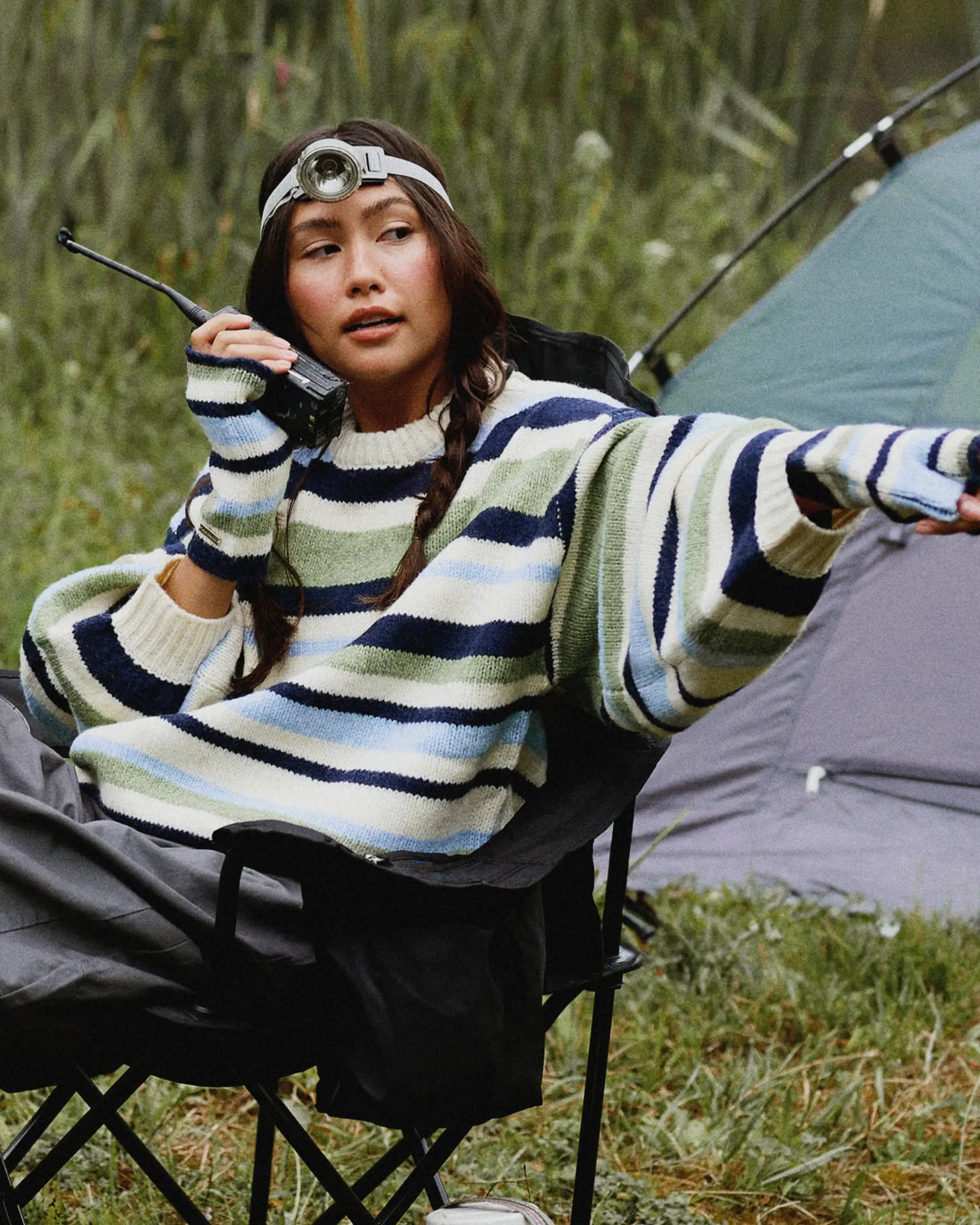 Oversized striped sweater - Mallard 