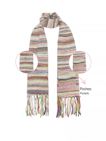 Striped knit scarf with pockets