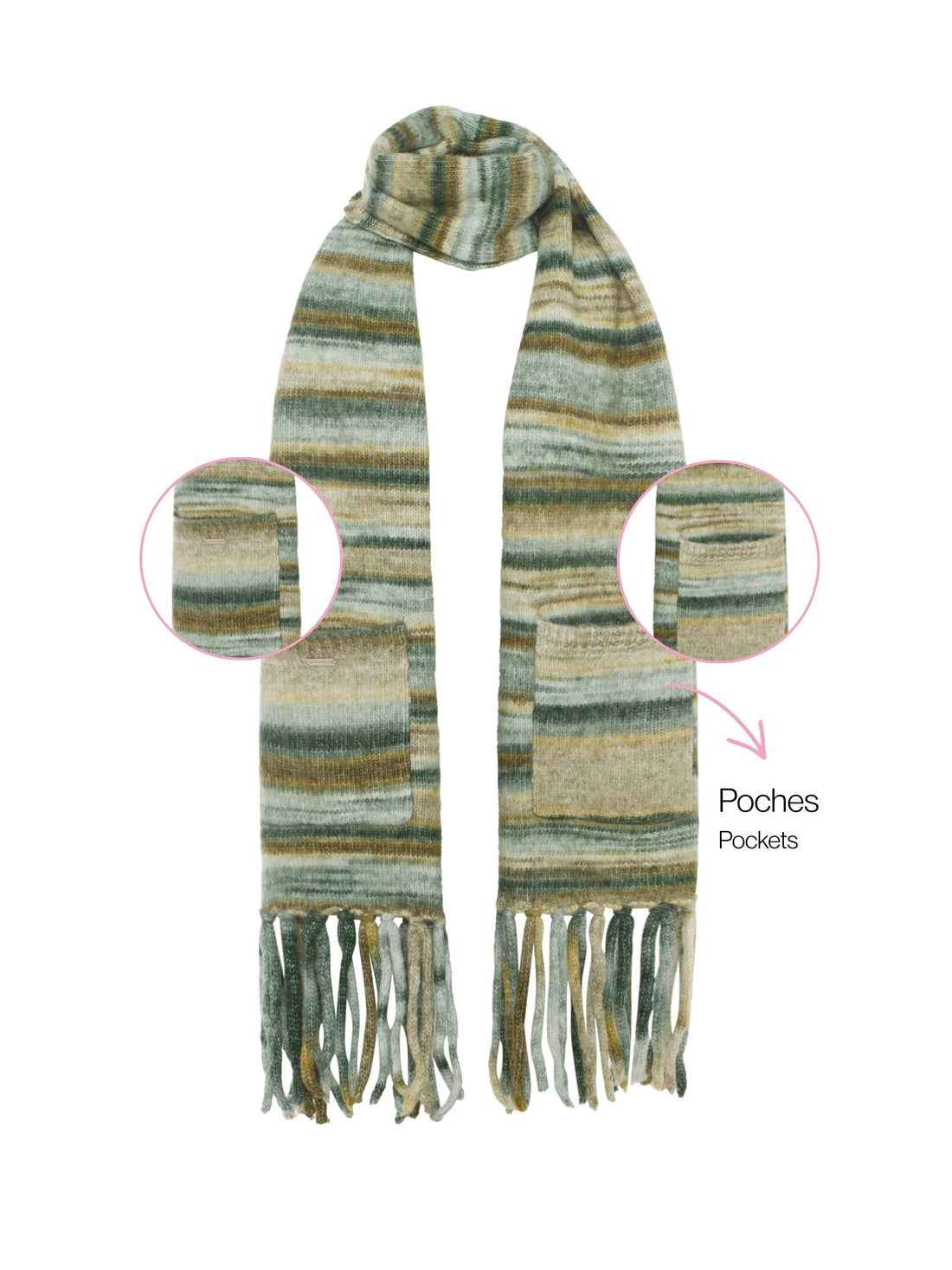 Striped knit scarf with pockets
