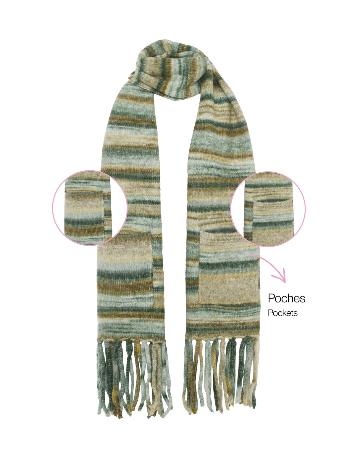 Striped knit scarf with pockets