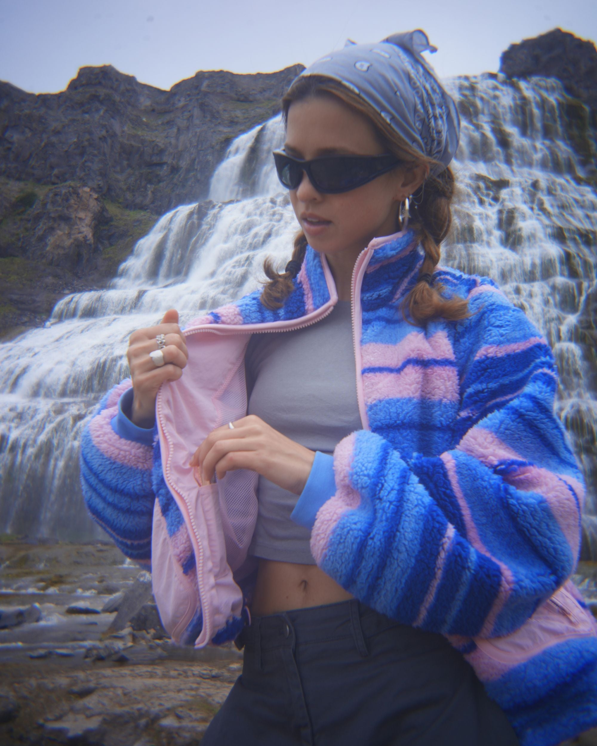 Lightweight Striped modular fleece jacket - Cortinaire purple