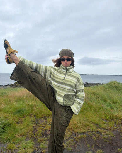 Striped quarter-zip polar fleece jacket - Boreal forest