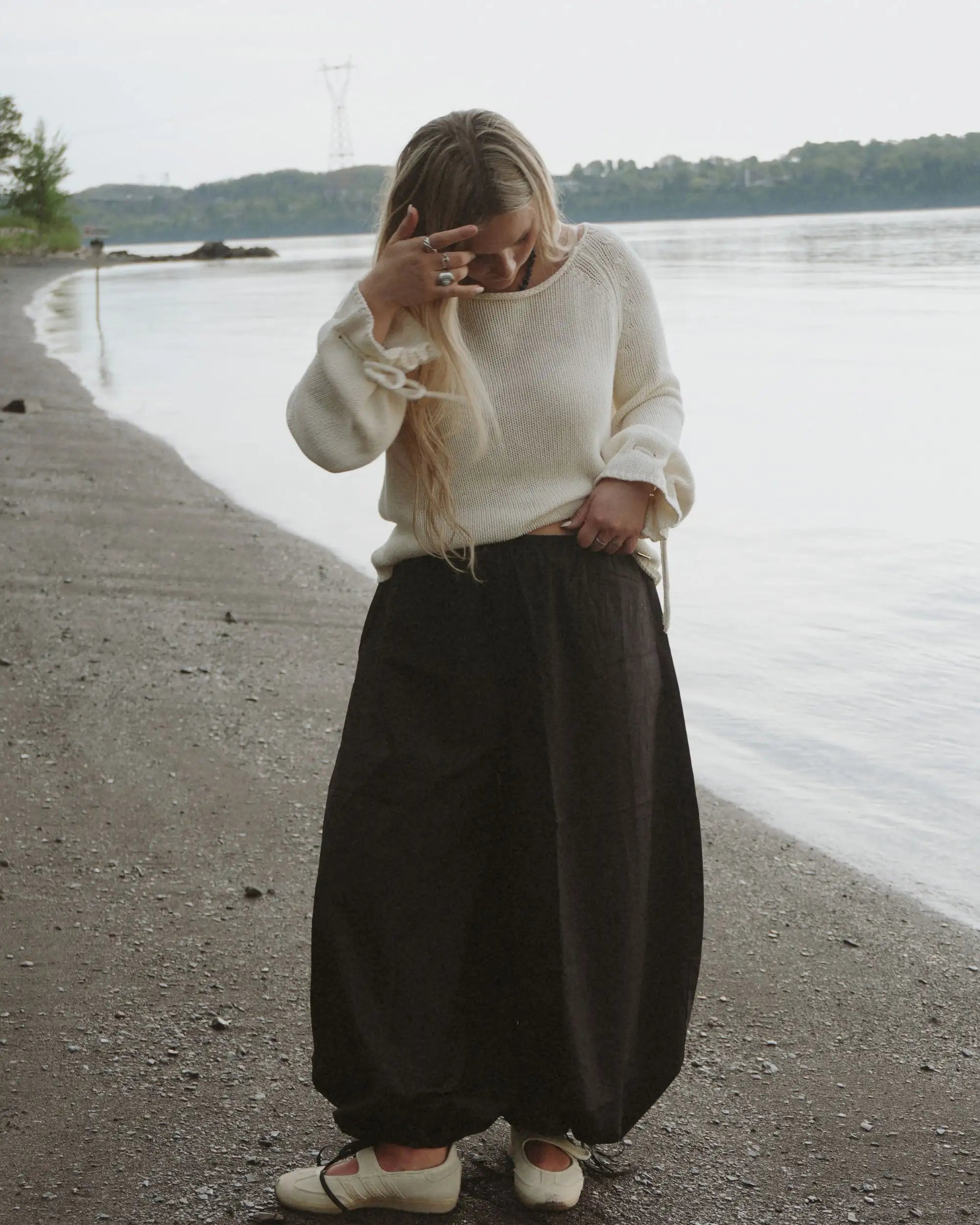 Crocheted top with flared sleeves -  Sea Foam