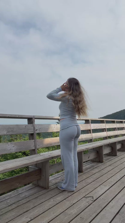 Ribbed pants with foldover waist - Blue jay